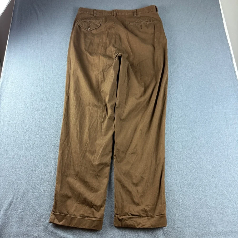Vintage Polo Ralph Lauren Hammond Pants Men's 36x32 Brown Double Pleated Cuffed